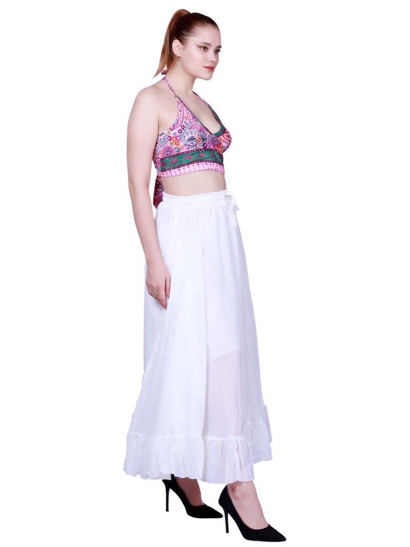 Wevez Women's 15 Yard Elastic Waist Flowing Belly Dancing Cotton Long Maxi Skirt for Summer Holiday White - Image 5